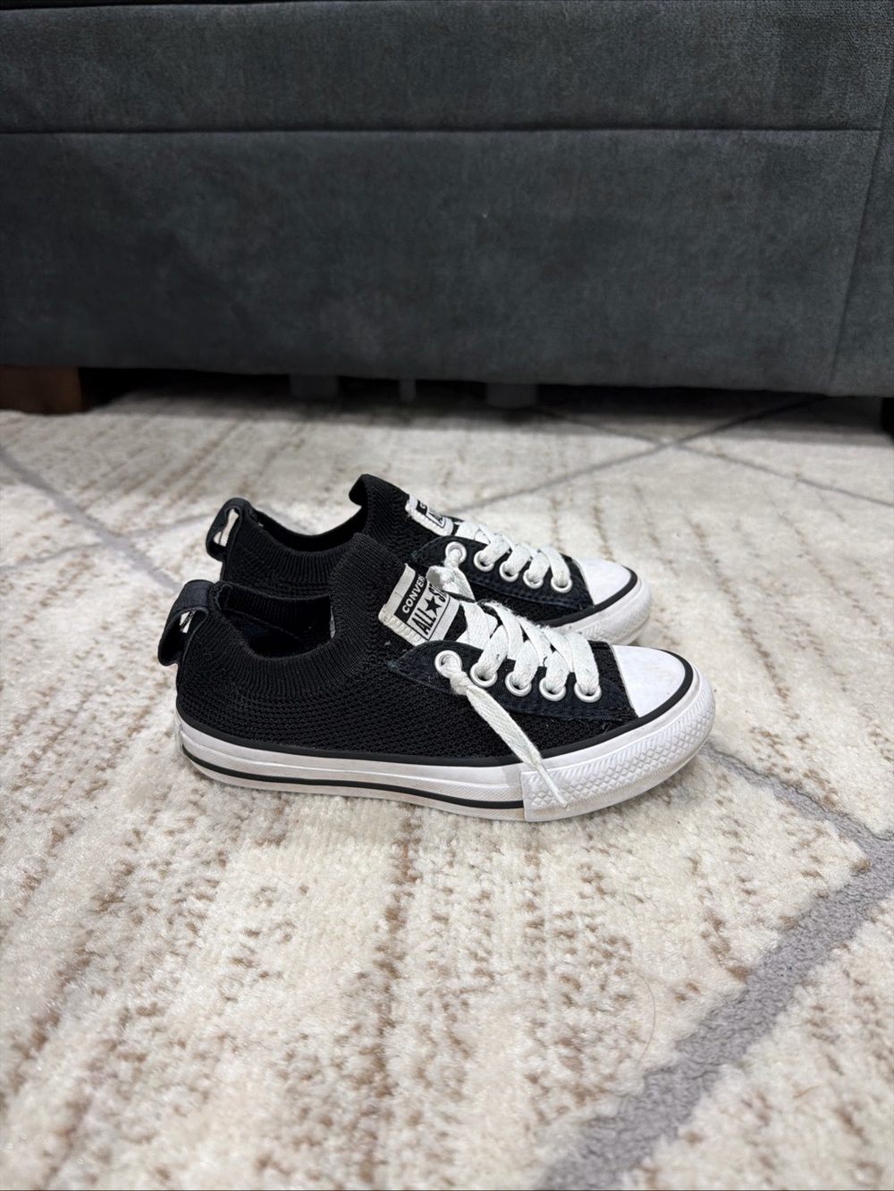 Converse All Star Knit Shoes Kids Size 11 Black Slip On Low Top Sneakers 665412F